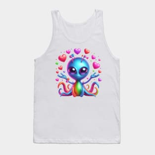 Octopus cute alien with hearts 3D Tank Top